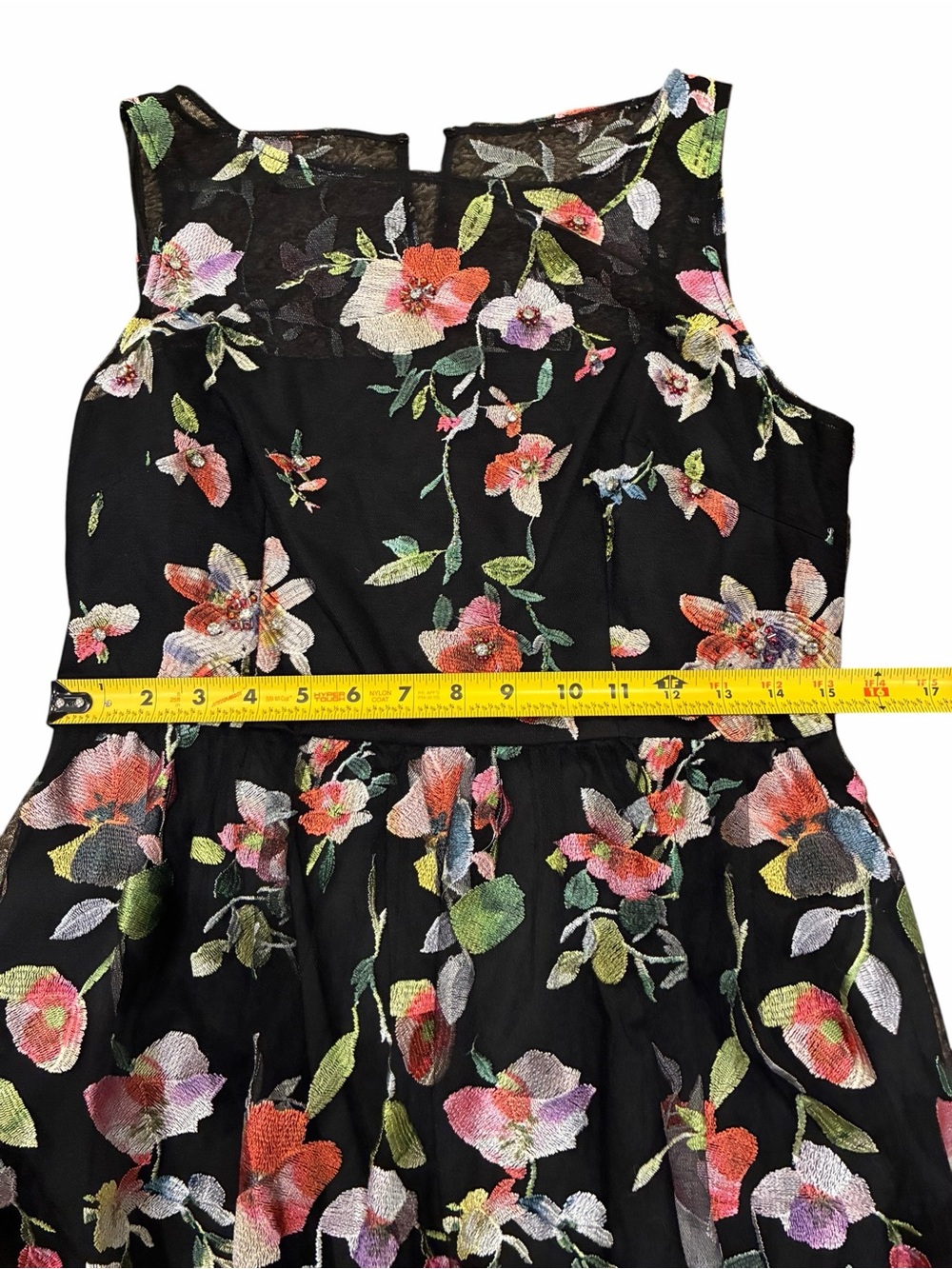 Adrianna Papell Black Floral Mesh Fit-and-Flare Dress Beaded lined formal dress - Picture 14 of 14